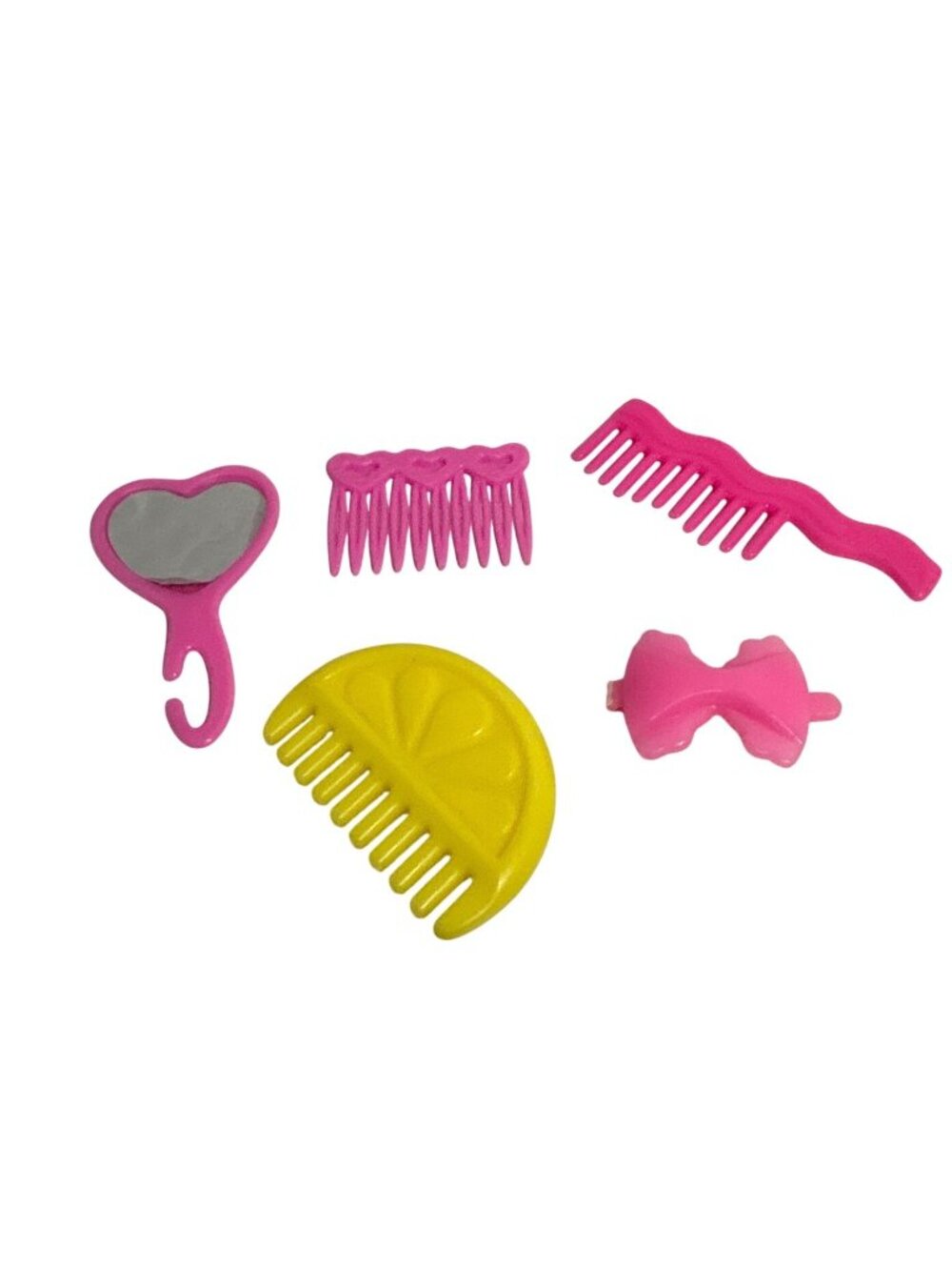 Barbie Doll Hair Accessories Lot Heart Mirror Pink & Yellow Combs Bow Clip